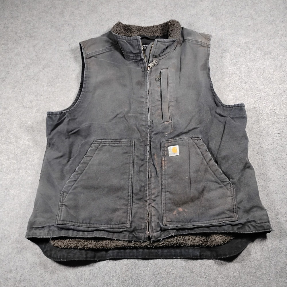 Carhartt Women's Black Rugged Duck Sherpa Lined Relaxed Fit Vest Size Large
